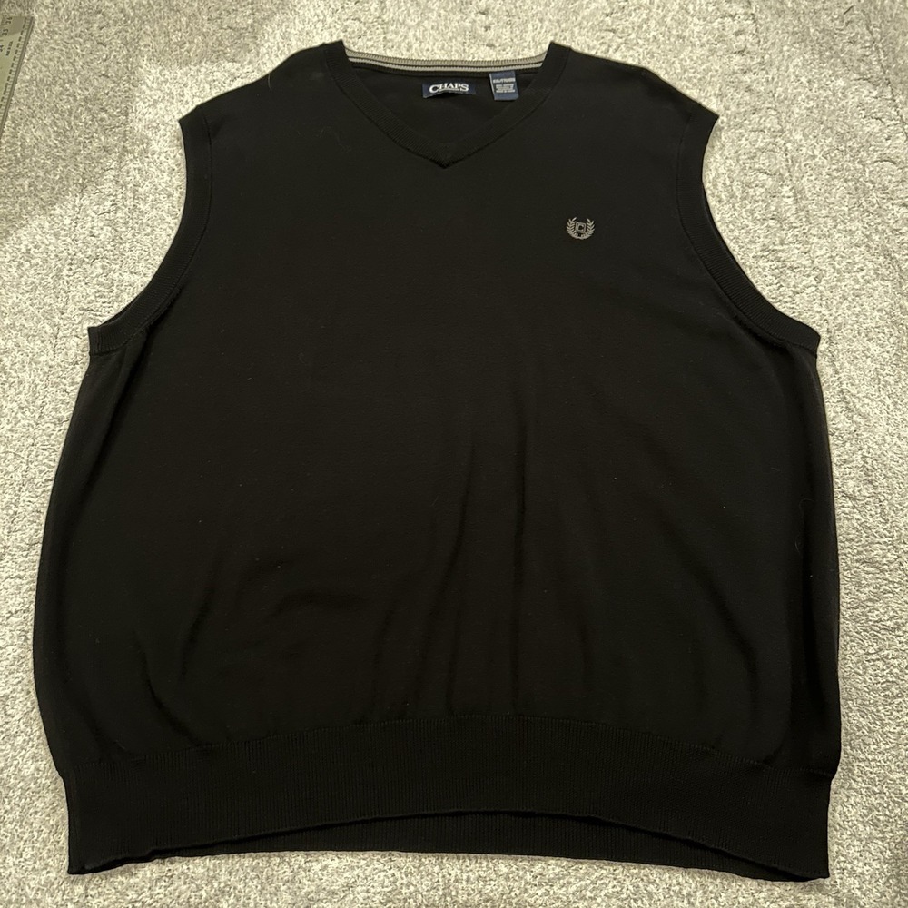 Chaps Sweater Vest V-Neck Black XXL Preppy Dark Academia Old Money Classic